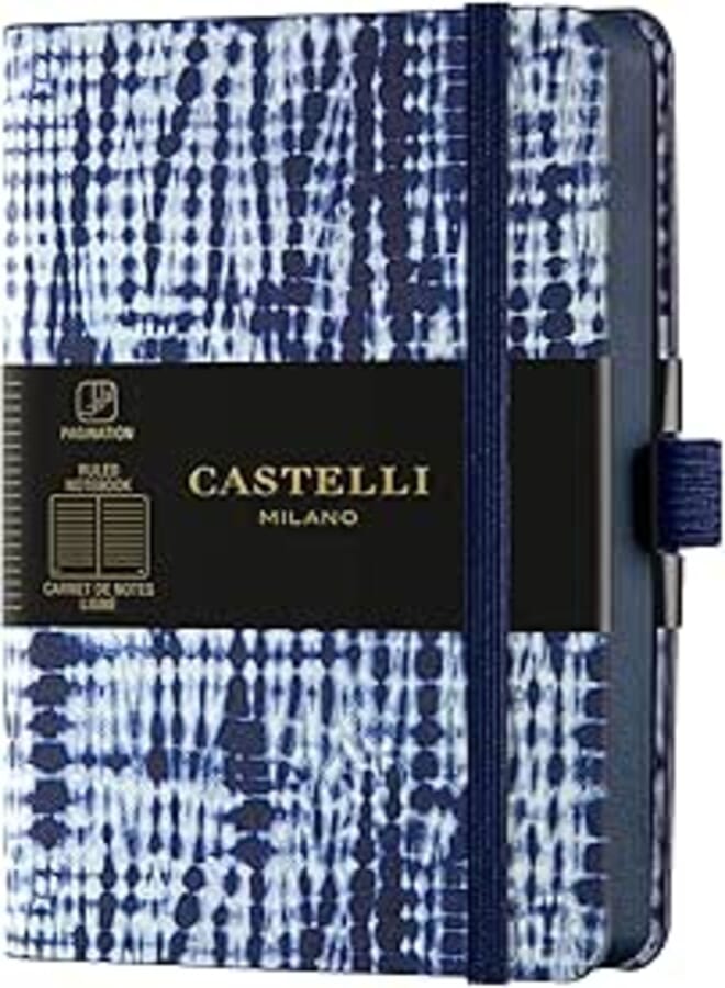 Castelli 85-gsm 96 Pages Shibori Jute Notebook with Hard Leather Cover, 9 cm x 14 cm Size, Blue